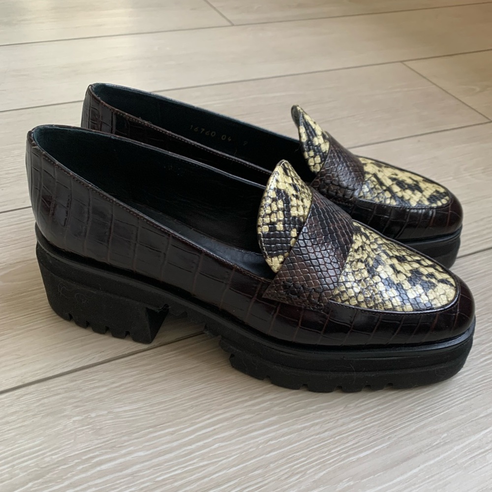 Freda Salvador Fern Lug Sole Platform Loafers Brown Combo 9